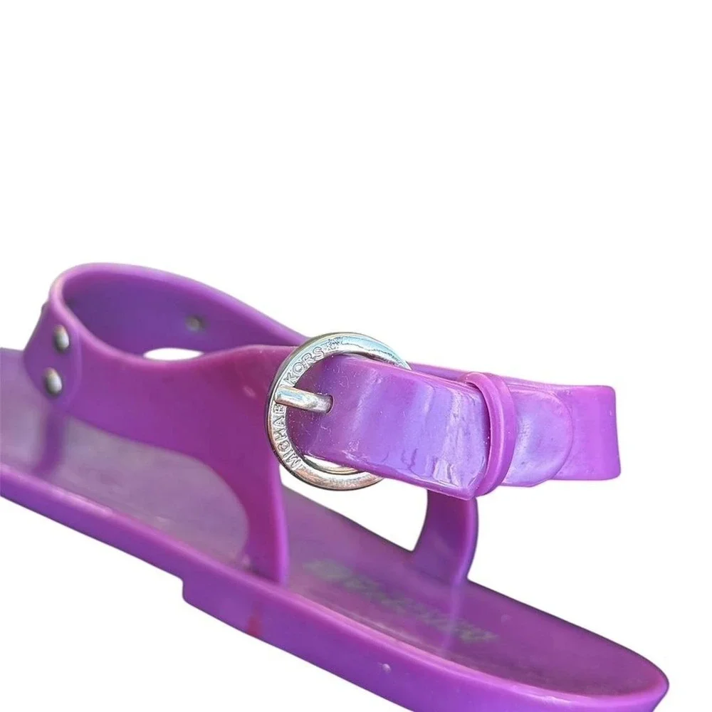 Michael Kors Purple Jelly Sandals 9.5 Y2K Glossy T-Strap Ankle Strap Flat Shoes